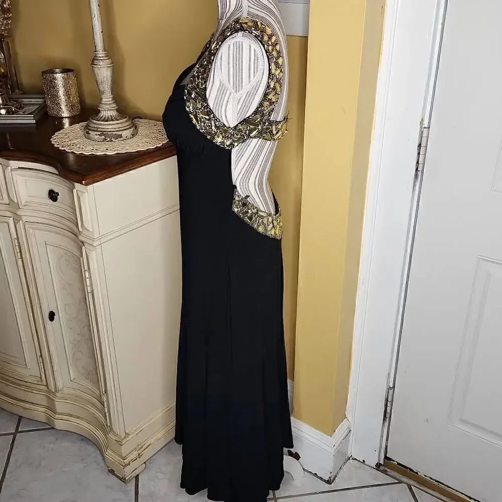 Dave and Johnny black open back Asymmetric evening gown women's size 7/6